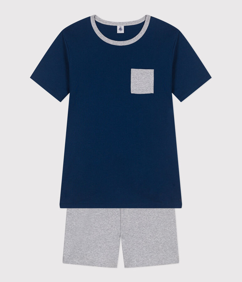 Children's short pyjamas in plain cotton blue/grey