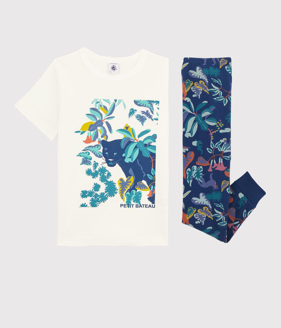Boys' Jungle Print Ribbed Pyjamas MEDIEVAL blue/MULTICO white