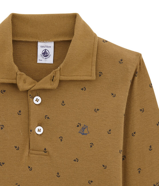 Boy's printed polo shirt BRINDILLE brown/CAPECOD grey