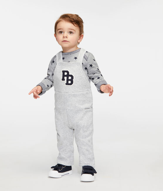 Baby Boys' Long Dungarees in Velour Knit BELUGA CHINE grey
