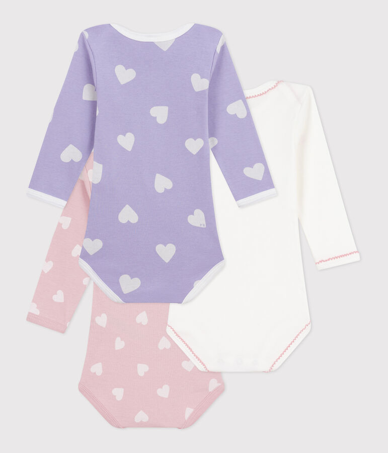 Pack of long-sleeved heart-print cotton bodies for babies multicolor