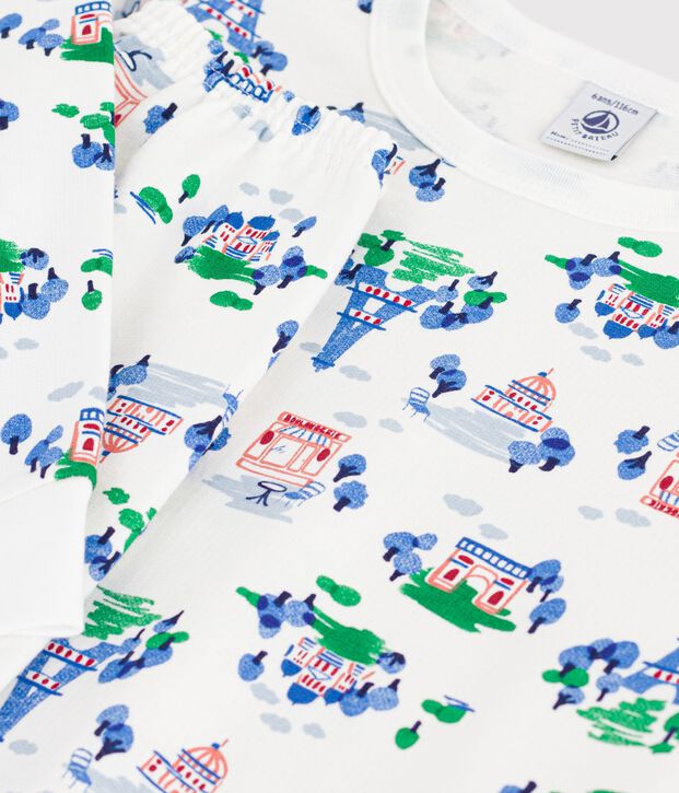 Children's pyjamas in Paris-print fleece white/multicolor