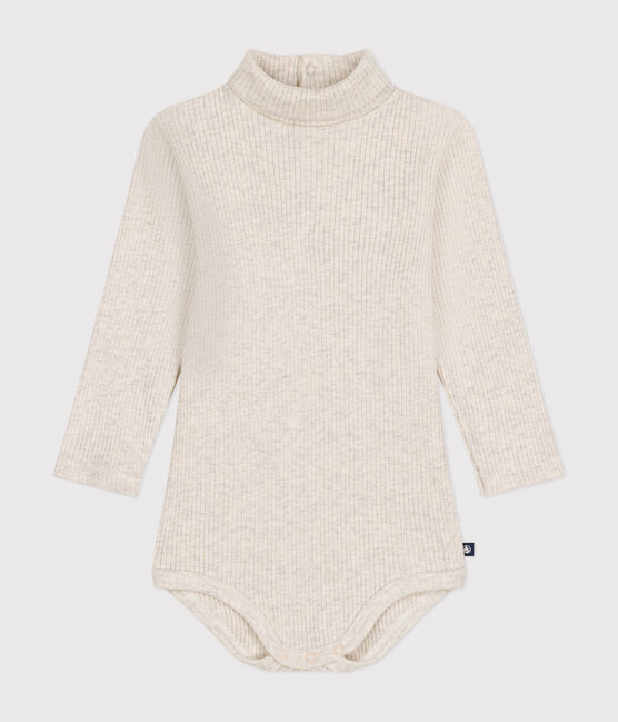 Babies' long-sleeved rollneck cotton bodysuit MONTELIMAR CHINE beige