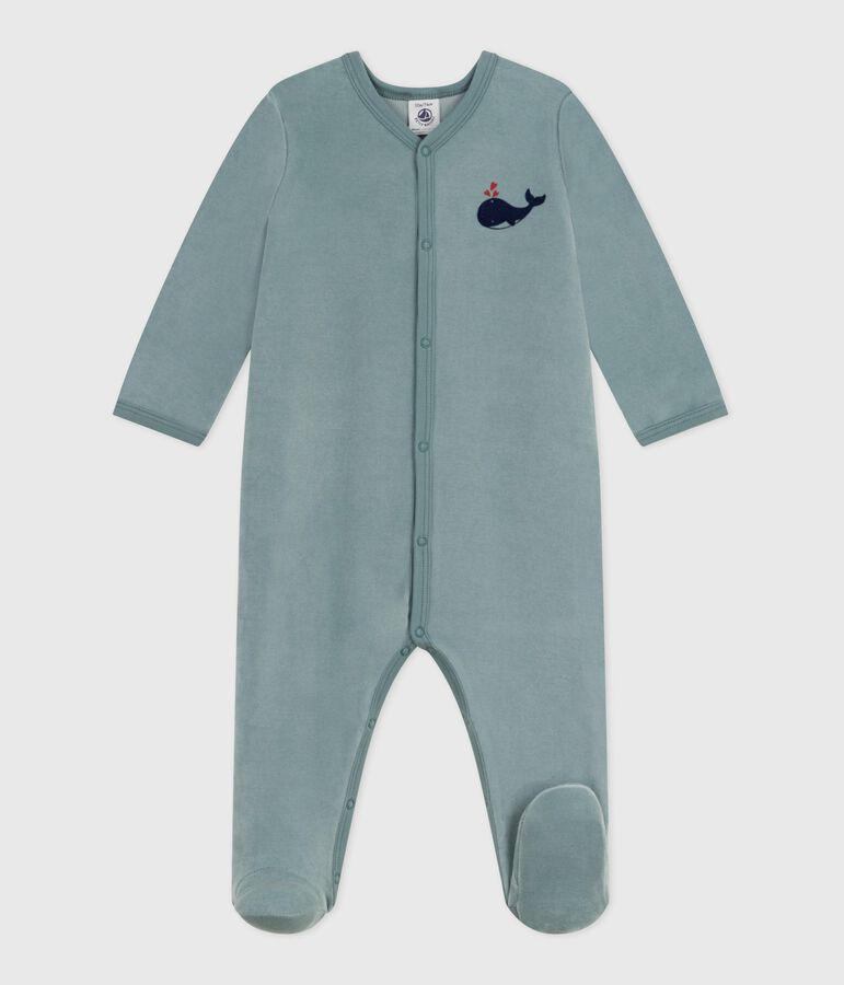 Babies' plain velour pyjama suit blue