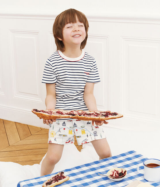 Boys' Ribbed Cropped Pyjamas MARSHMALLOW white/MULTICO white