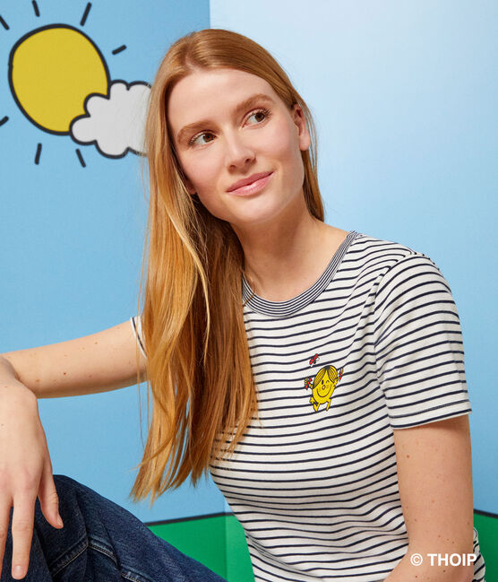 Women's Iconic Mr. Men and Little Miss cotton T-shirt MARSHMALLOW white/SMOKING blue