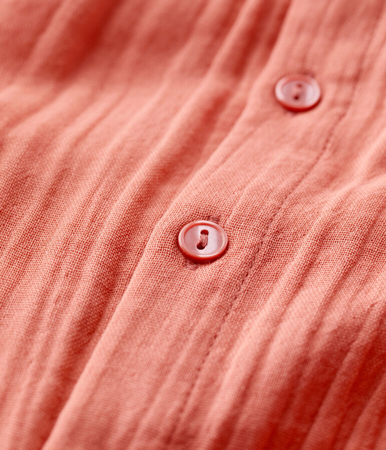 Babies' Plain Organic Cotton Gauze Long Playsuit PAPAYE pink