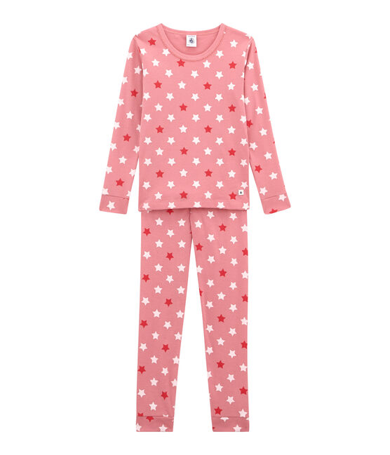 Little girl's fitted pyjamas. CHEEK pink/MULTICO white