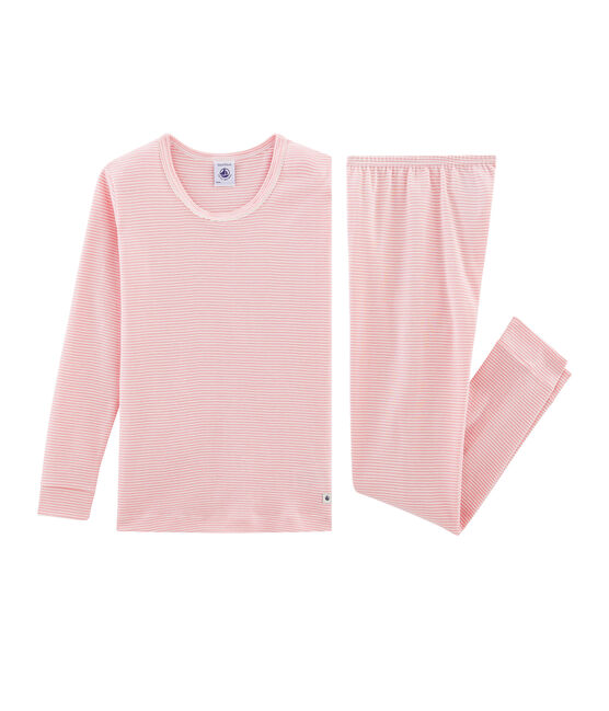 Girls' Snugfit Ribbed Pyjamas CHARME pink/MARSHMALLOW white