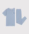 Children's stripy cotton pyjamas BEACH blue/MARSHMALLOW