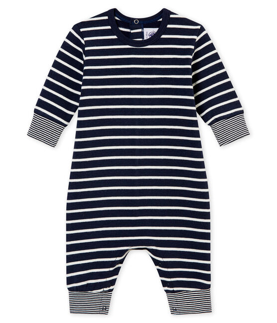 Baby boy's long snowsuit SMOKING blue/MARSHMALLOW white