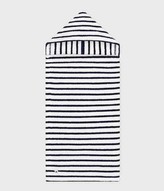 Babies' Striped Terry Bath Cape LAIT white/MEDIEVAL blue