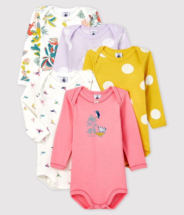 Baby girls' long-sleeved bodysuit - Set of 5 multicolor