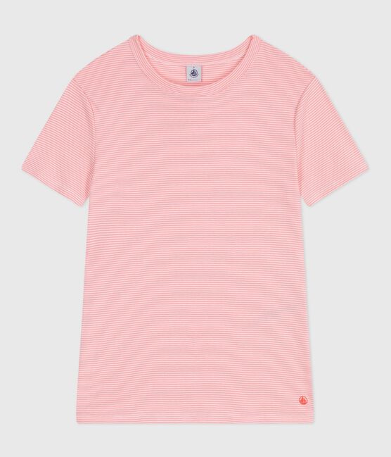 Women's short-sleeved stripy cotton T-shirt GRETEL pink/MARSHMALLOW white