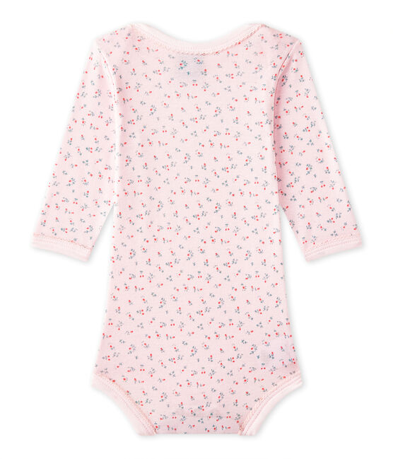 Baby girls' printed long-sleeved bodysuit VIENNE pink/MULTICO white