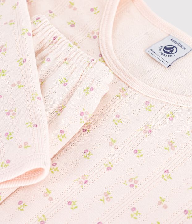 Pyjama femme en coton ajour&eacute; beige/pink/multicolor