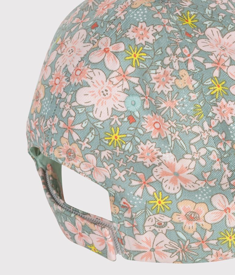 Children's cap in twill printed with flowers blue/multicolor