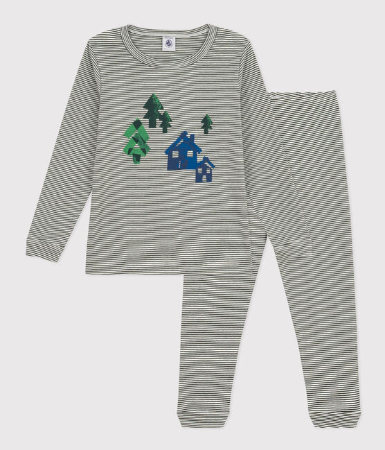 Children's Unisex Striped Cotton Pyjamas AVORIAZ /MARSHMALLOW
