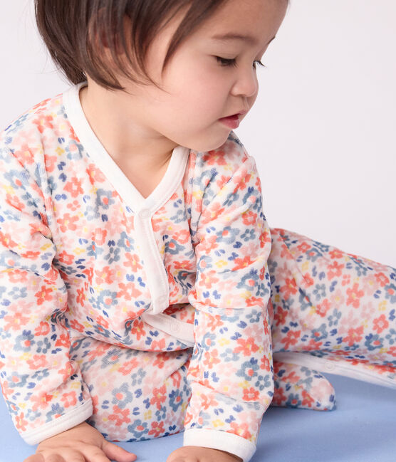 Babies' floral-print velour pyjama suit MARSHMALLOW white/MULTICO white