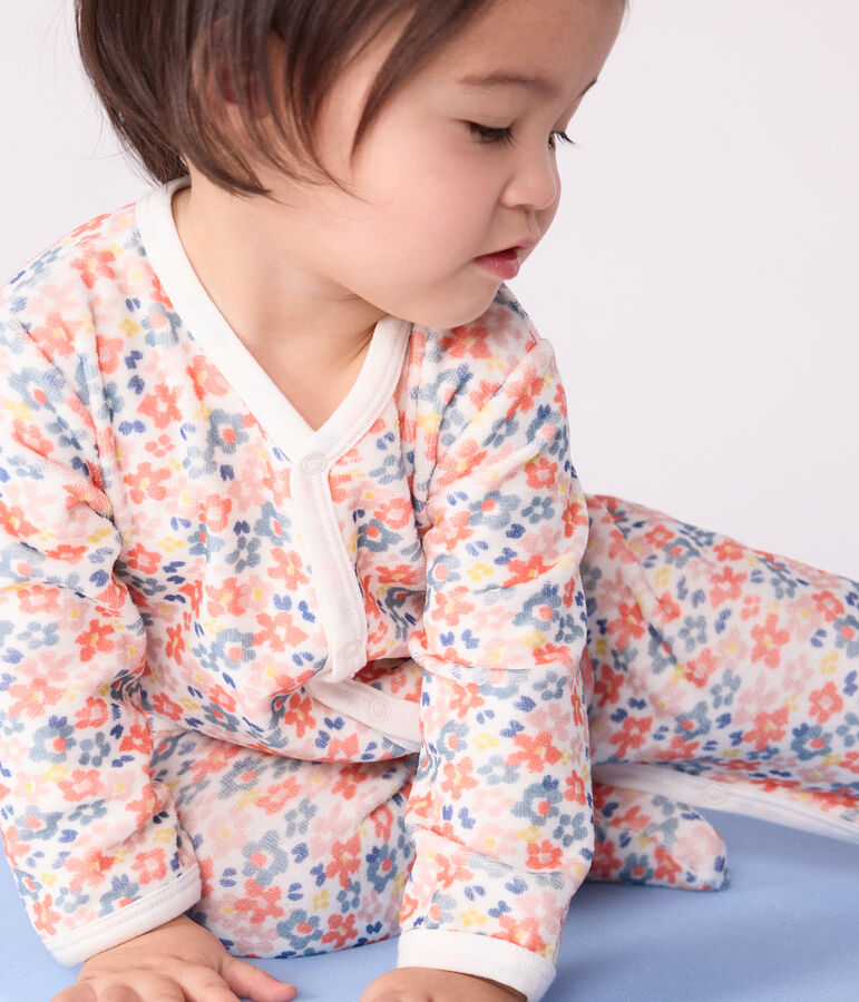 Babies' floral-print velour pyjama suit white/multicolor