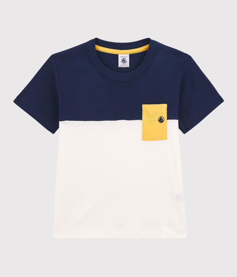 Boys' Short-Sleeved Cotton T-Shirt blue/white