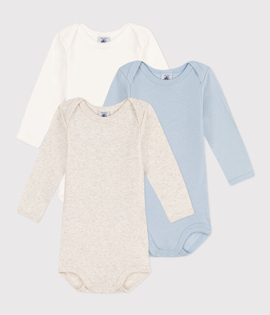 Babies' Plain Long-Sleeved Cotton Bodysuits - 3-Pack variante 1