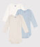 Babies' Plain Long-Sleeved Cotton Bodysuits - 3-Pack variante 1