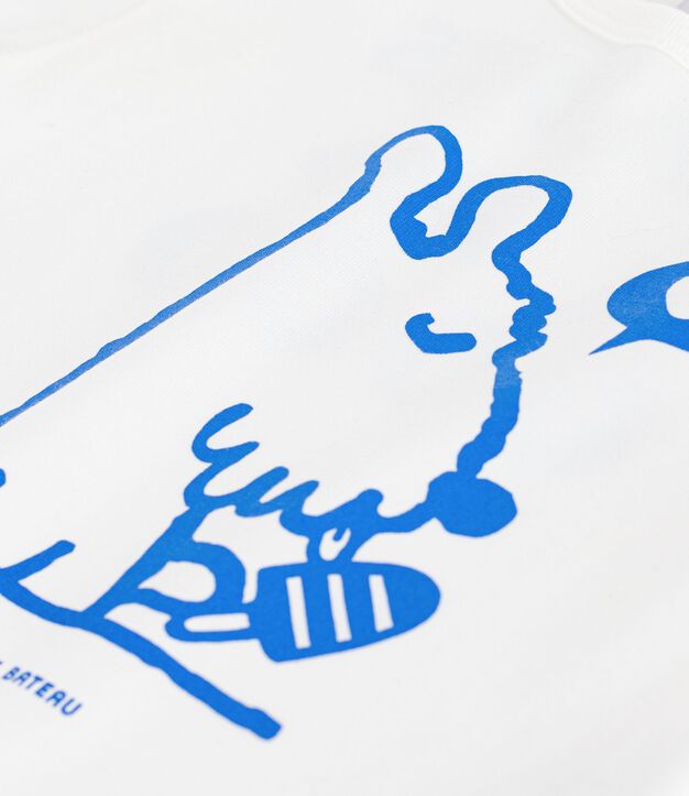 Babies' short-sleeved cotton T-shirt with a dog motif white