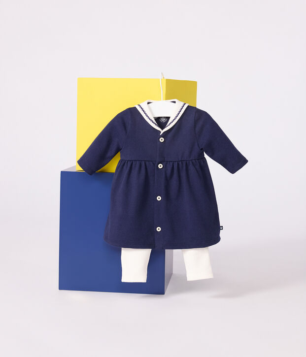 Babies' dress in a sailor style with a sailor collar and cotton leggings blue/ecru