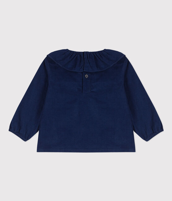 Babies' Super Fine Velour Long-Sleeved Blouse BLEU FONCE