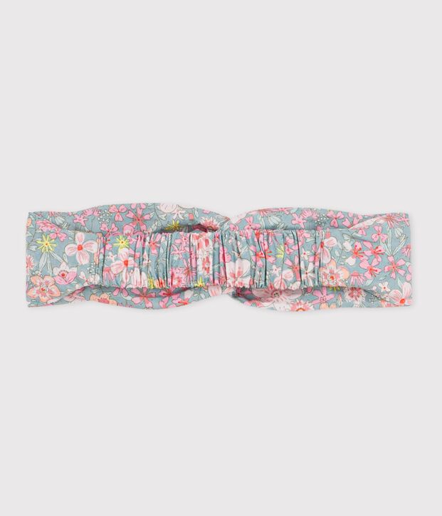 Baby girls' hairband in floral-print poplin blue/multicolor