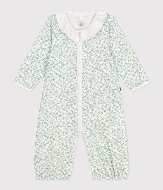 Babies' floral cotton one-piece/sleep sack MARSHMALLOW white/MULTICO white