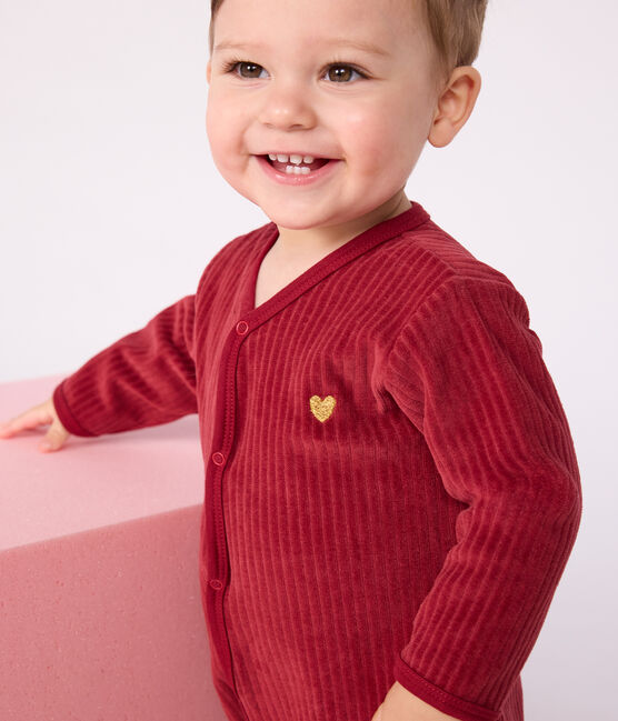 Babies' plain velour pyjama suit TERKUIT red
