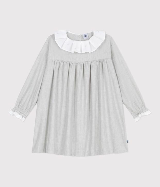 Children's long-sleeved plain flannel dress grey