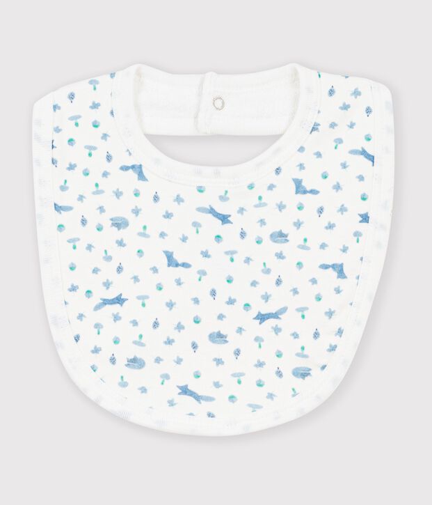 Babies' printed cotton bib white/blue