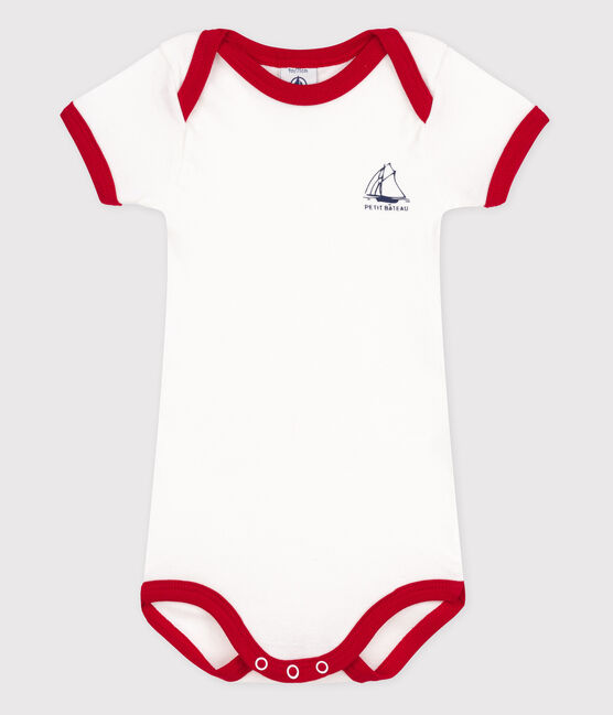Babies' Short-Sleeved Bodysuit ECUME white/TERKUIT red