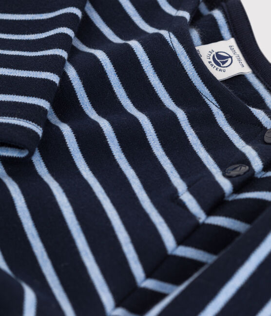 Girls' Long-Sleeved Warm Stripy Cotton Dress SMOKING blue/SKY CHINE