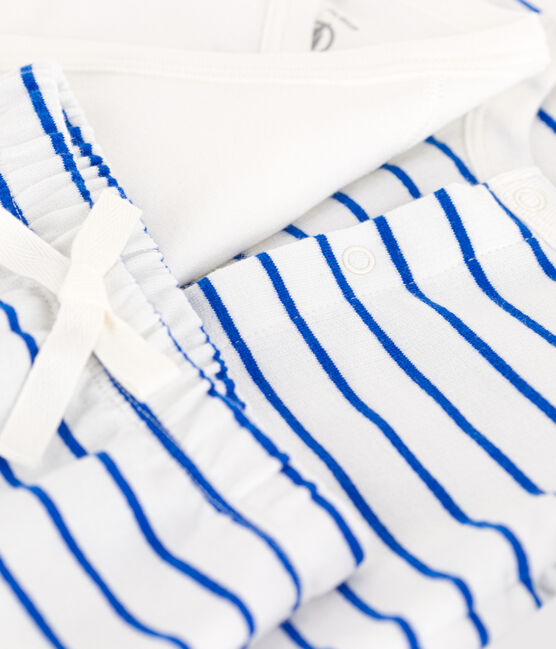 Babies' Stripy Fleece Tracksuit MARSHMALLOW white/PERSE blue