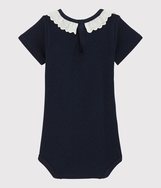 Baby Girls' Bodysuit with Eyelet Embroidery and Collar SMOKING blue