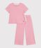 Children's wide-leg cotton pyjamas with stripes pink/white