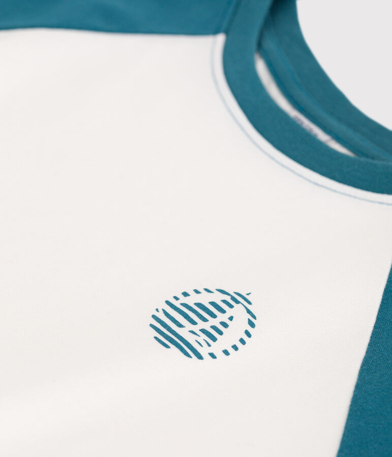 Children's short-sleeved printed cotton T-shirt white/green