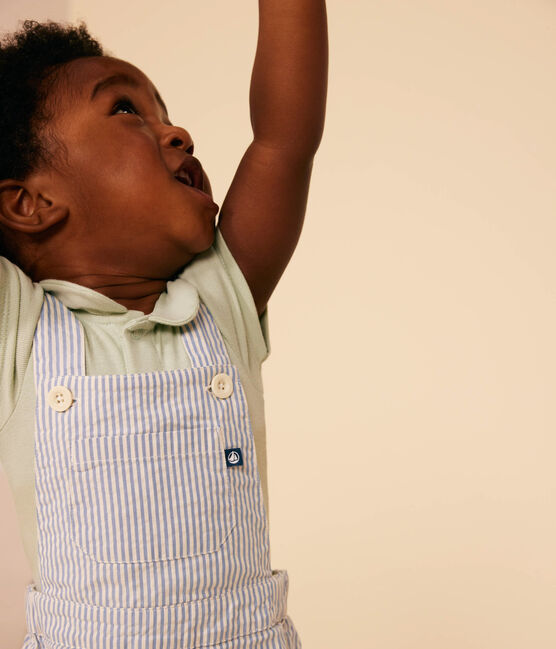 Babies' Seersucker Dungaree Shorts GAULOISE /MARSHMALLOW