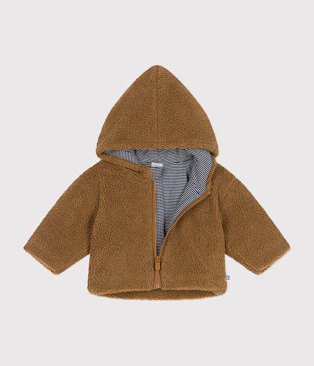 Babies' sherpa jacket with a hood brown
