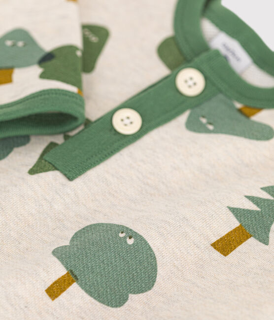 Babies' long fleece jumpsuit MONTELIMAR beige/MULTICO white