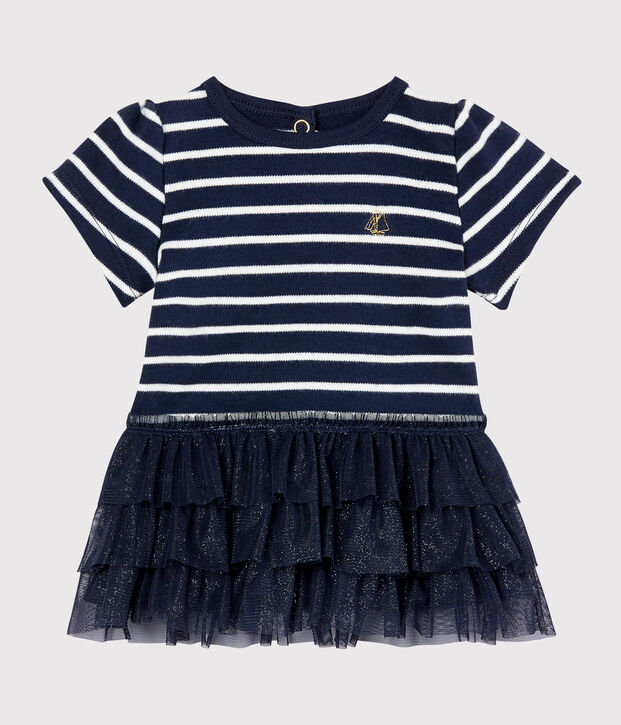 Baby girls' tulle and sailor striped dress blue/white