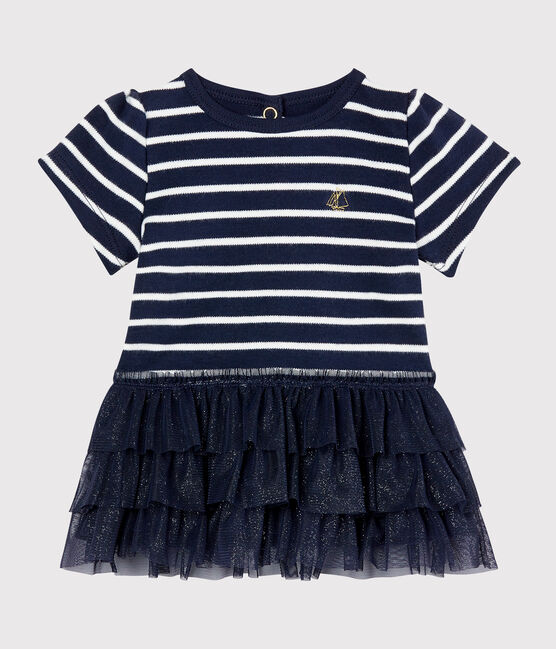 Baby girls' tulle and sailor striped dress SMOKING blue/COQUILLE beige