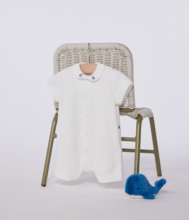 Baby cotton romper with embroidered collar white