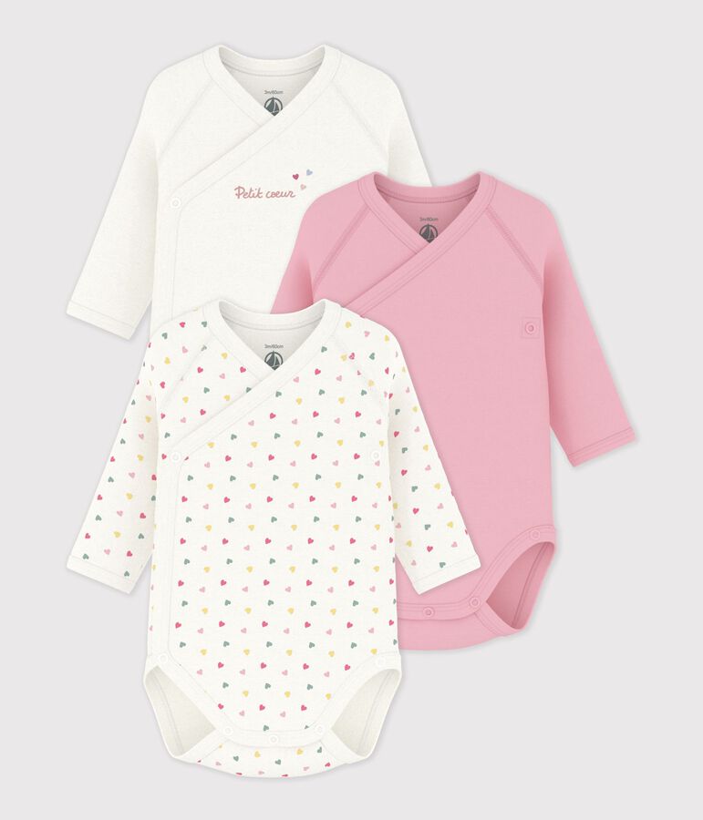 Pack of babies' long-sleeved printed cotton wrapover bodies multicolor