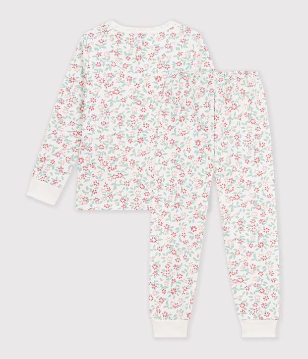Children's fleece pyjamas with flowers white/multicolor