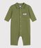 Babies' long plain cotton jumpsuit OLIVINE
